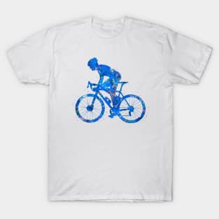 Road biker man watercolor blue T-Shirt